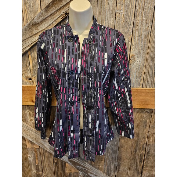 NWOT Chef uniforms women small pink black geometric chef button up - Picture 2 of 7
